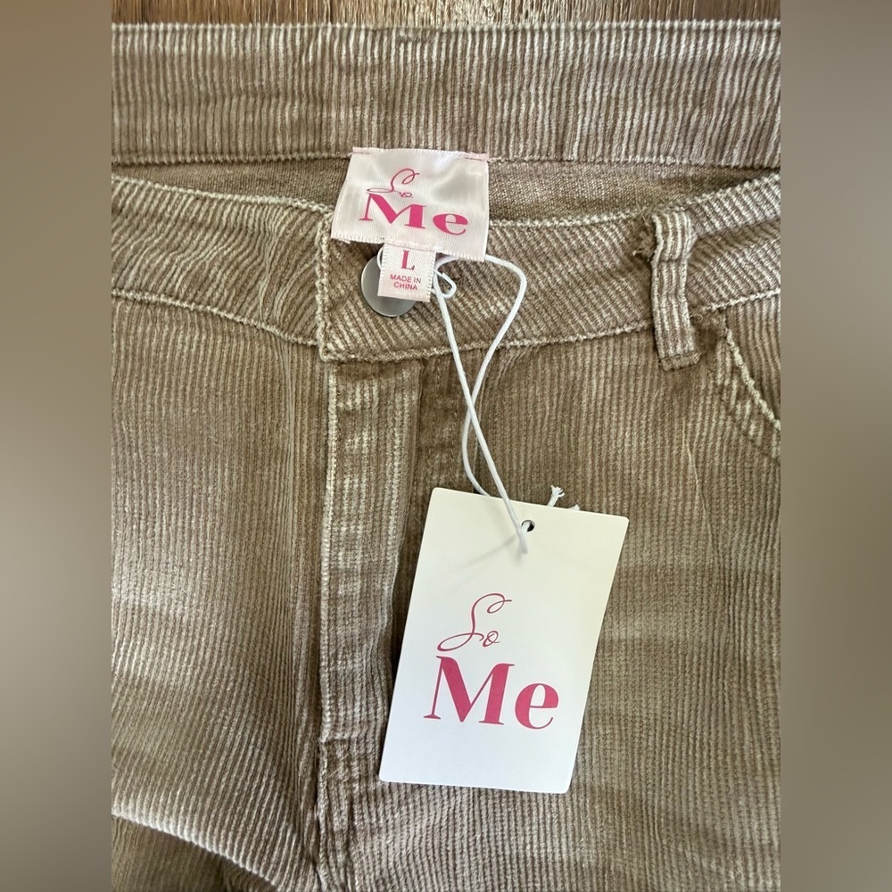 SO ME Women’s Beige Corduroy Wide-Leg Pants High Rise Pockets Button Zip L - Picture 10 of 10